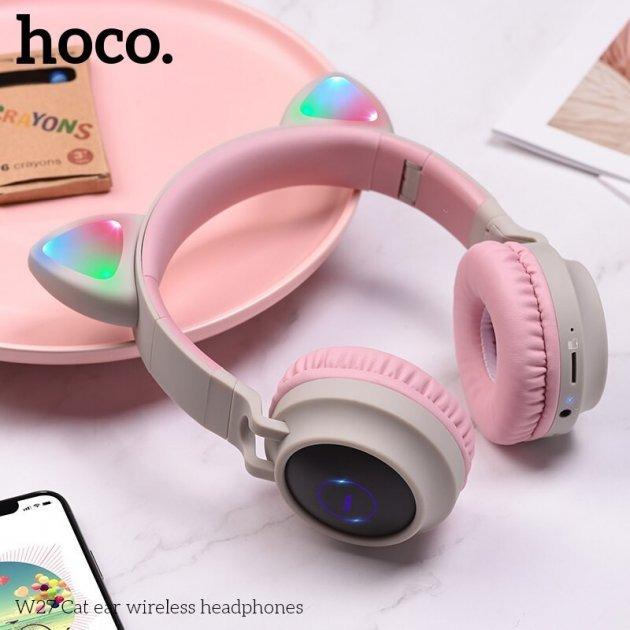 Наушники детские Hoco 27-BL5 Cat Bluetooth с подсветкой и MicroSD Серый (383c9a14) - фото 10