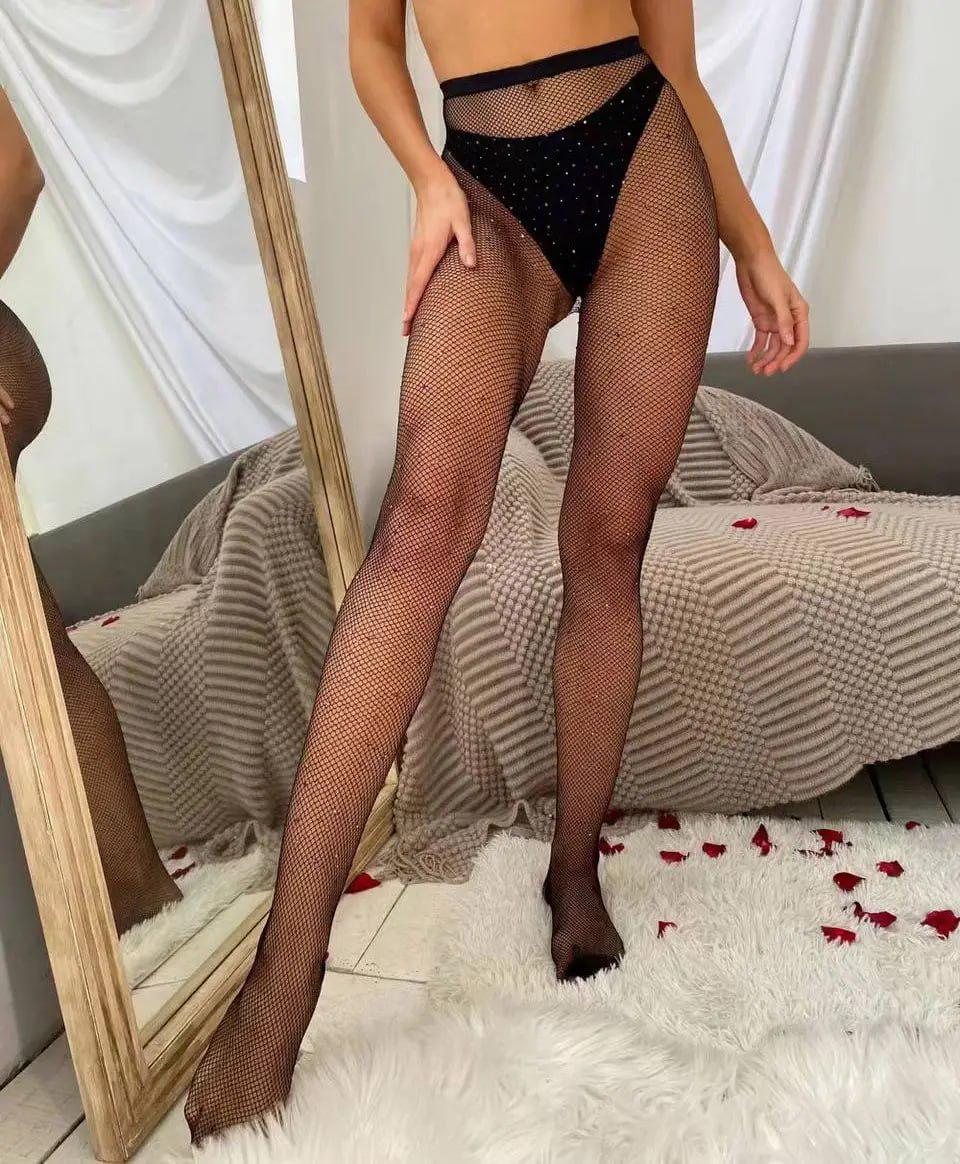 Колготки у дрібну сіточку з стазами (TZ11)