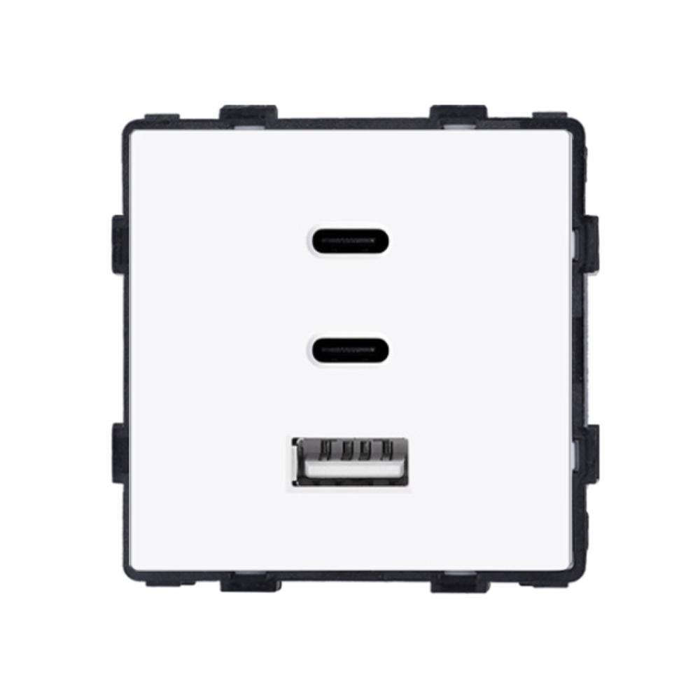 Розетка настенная ELIOS USB Type-C 65Вт дизайнерская быстрая зарядка стеклянная рамка Белый (86-65W-WT)