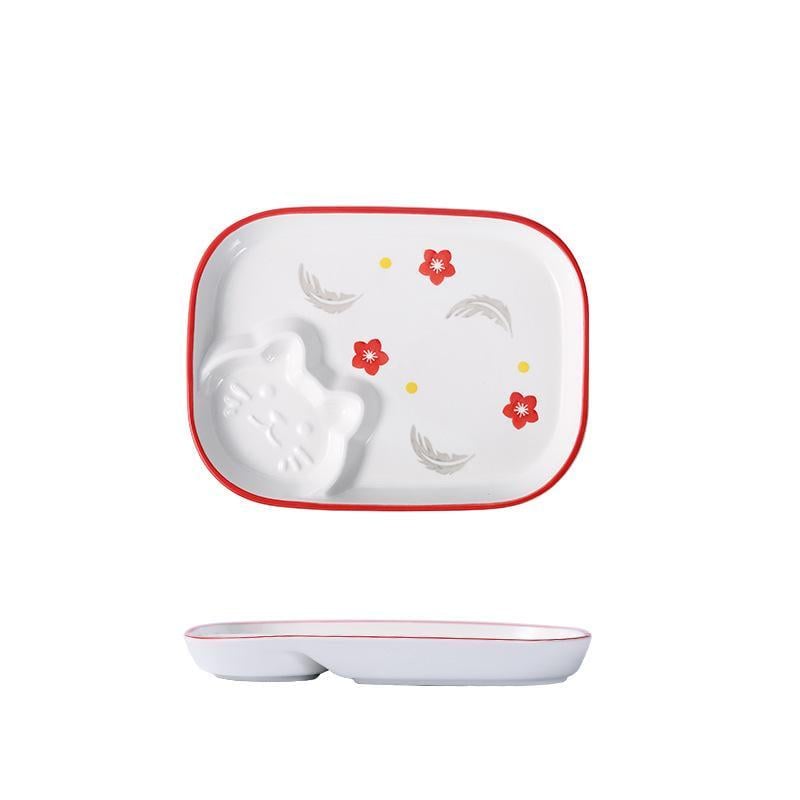 Тарілка дитяча на 2 секції Котик 8998 24,5х18,5 см Червоний (4482261)