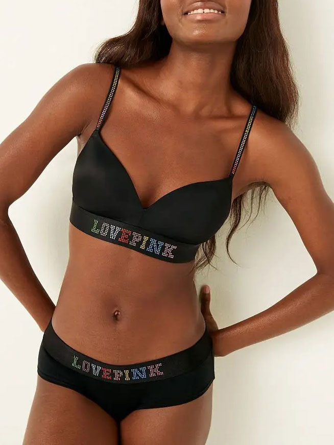 Бюстгальтер безшовний з пуш ап Victoria's Secret PINK Wear Everywhere Wireless Push-Up Bra 75B Чорний (19748576)