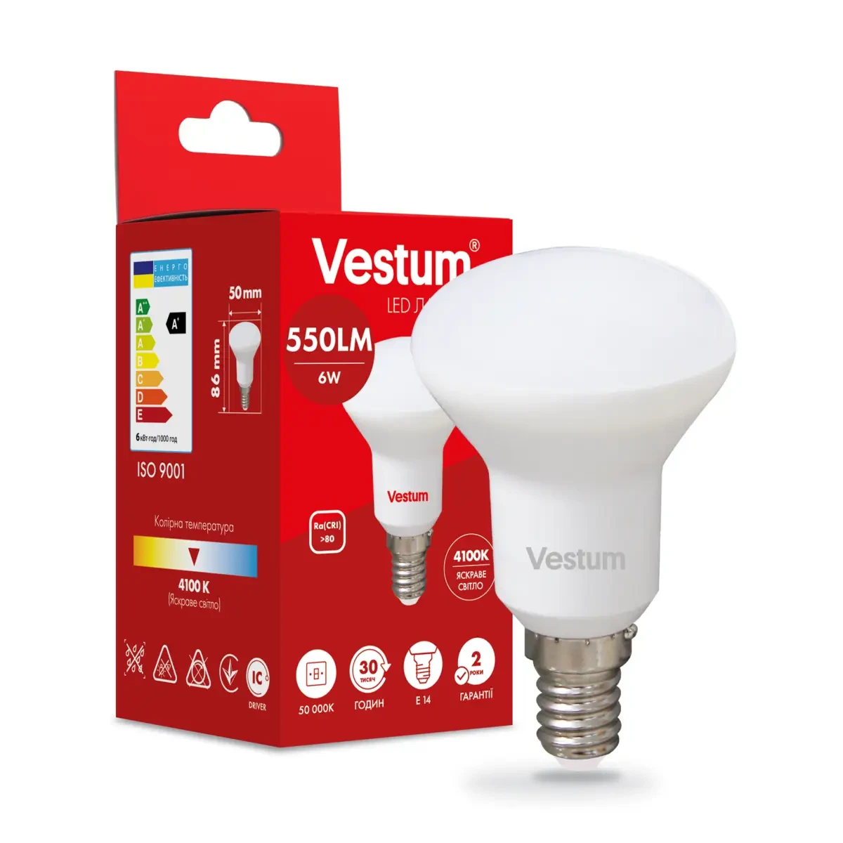 Светодиодная лампа Vestum R50 6W 4100K 220V E14 1-VS-1402 (3100550659) Светодиодная лампа Vestum R50 6W 4100K 220V E14 1-VS-1402 (3100550659)