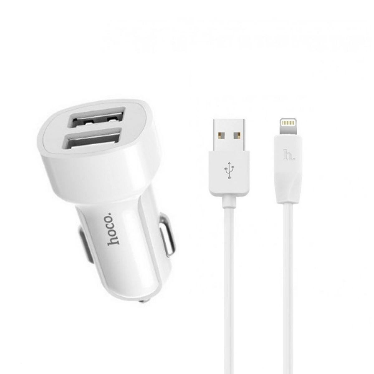 Зарядний пристрій автомобільний Hoco Z2A two-port Car charger set with Lightning cable 2 USB 2.4 A White (01303) Зарядний пристрій автомобільний Hoco Z2A two-port Car charger set with Lightning cable 2 USB 2.4 A White (01303)