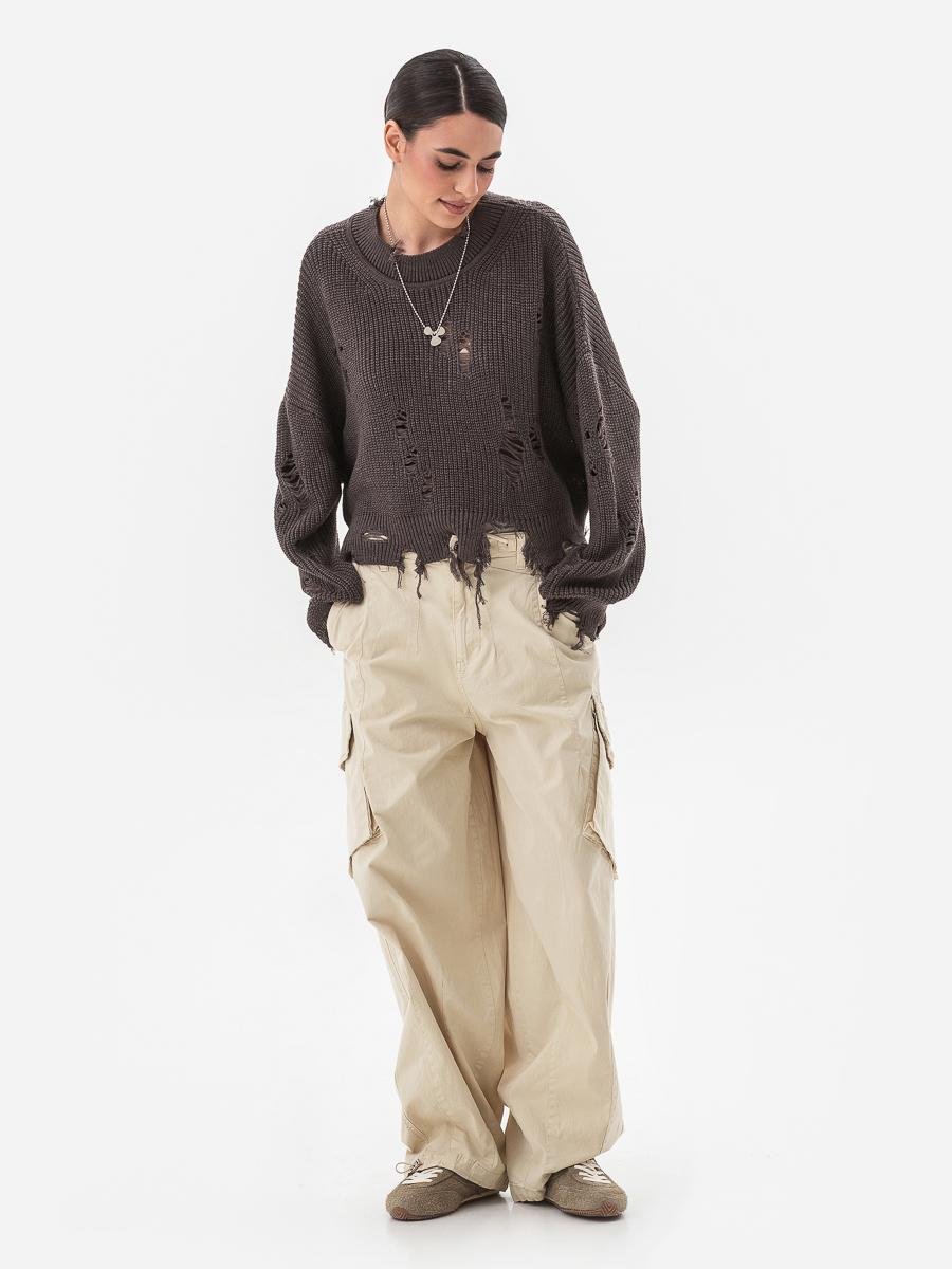 Свитер женский с рваным эффектом SVTR р. 42-50 Капучино (562) - фото 6