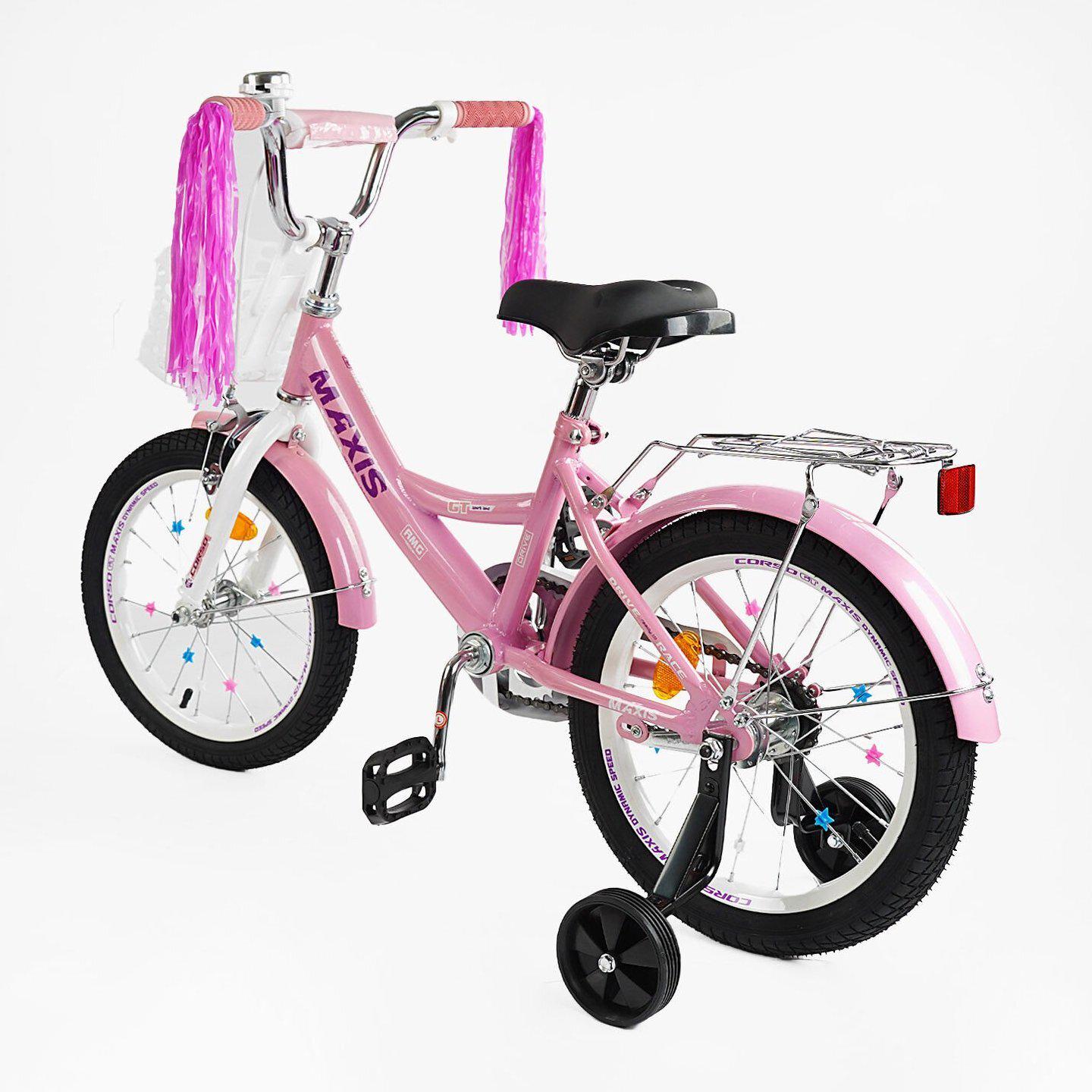 Велосипед двухколесный Corso MAXIS 16" для девочки с корзиной и багажником Розовый - фото 3 Велосипед двухколесный Corso MAXIS 16" для девочки с корзиной и багажником Розовый - фото 3