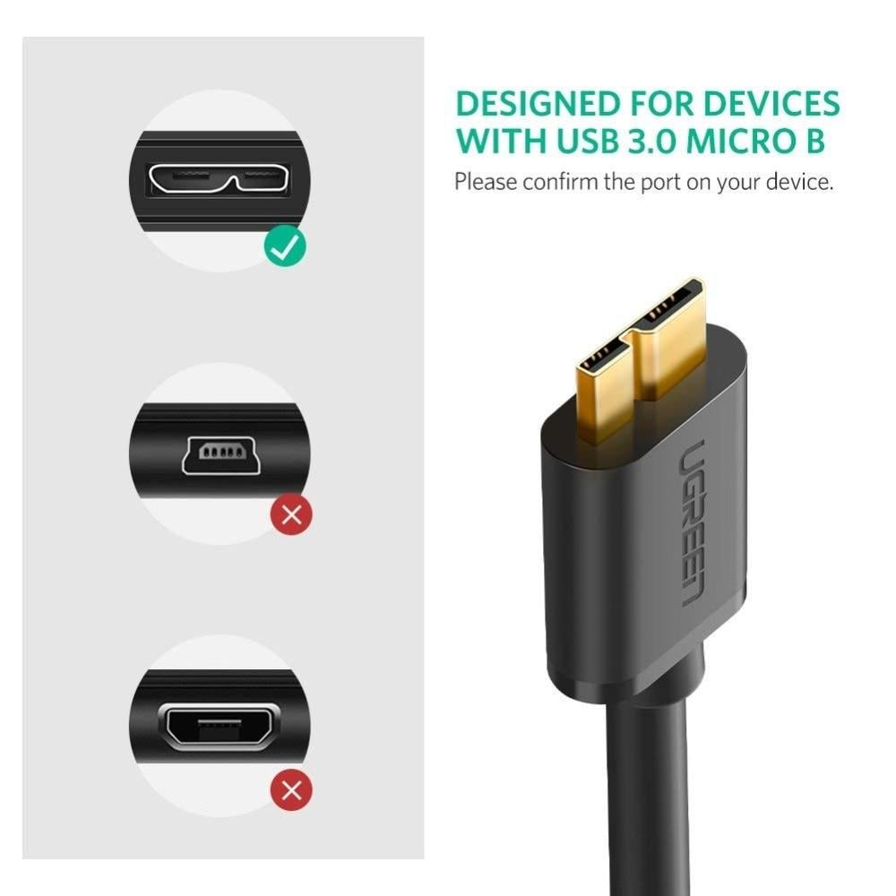 Кабель USB 3.0 Micro USB Тип B Ugreen 0,5 м Черный (US130) - фото 4 Кабель USB 3.0 Micro USB Тип B Ugreen 0,5 м Черный (US130) - фото 4