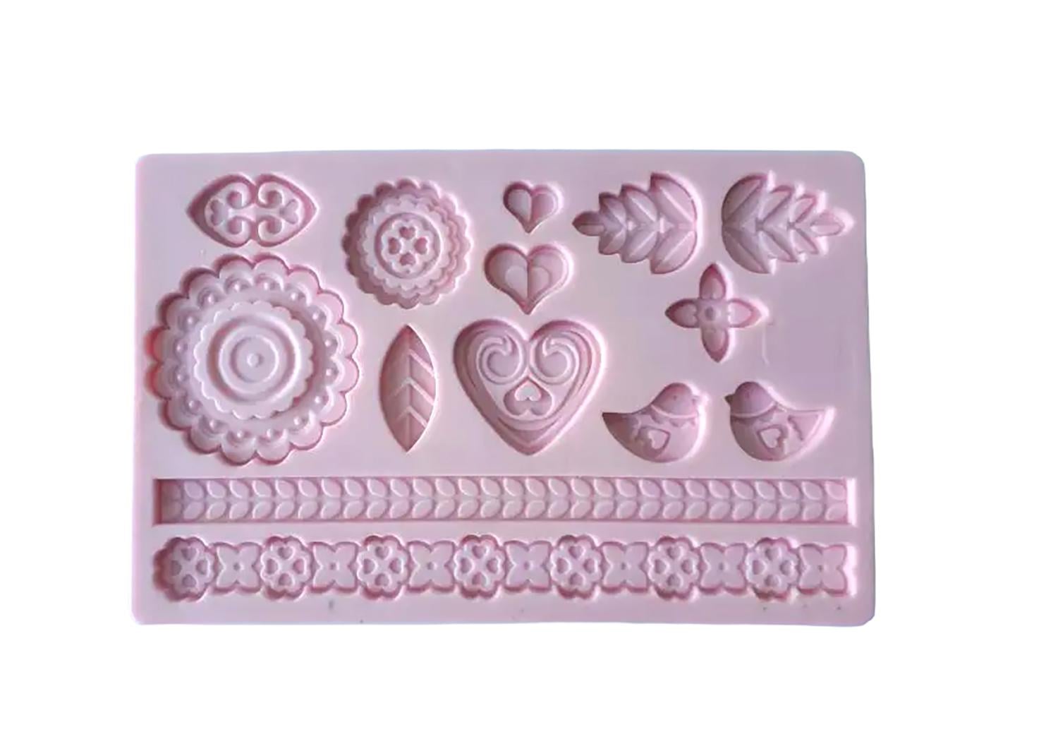 Кондитерський молд для мастики Серця/Квіти/Листя 19x12 см (88336)