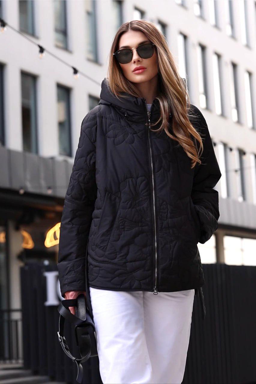 Куртка весняна з гаптуванням oversize р. 52 Чорний (33386649)