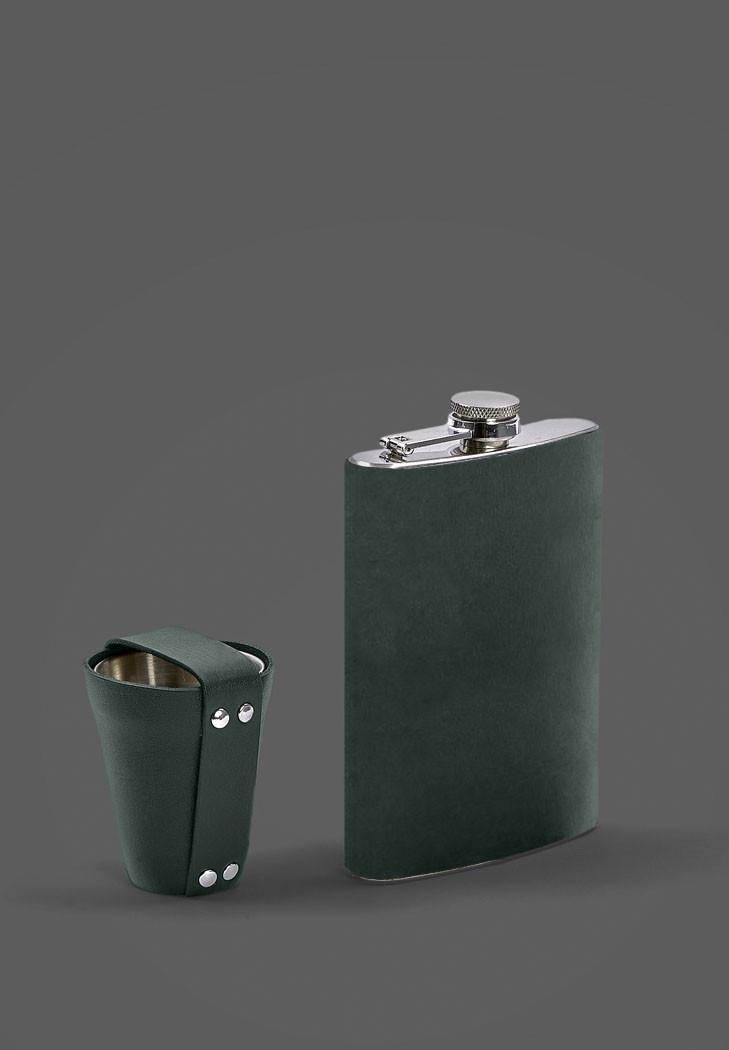 Набор с флягой и рюмками в кожаном чехле Crazy Horse Зеленый (A-028021)