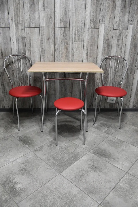 Кухонний комплект Ванесса Тріо стіл/стільці 2 шт./табурет в хромі-корпусі 60х80х75 см Сонома/Червоний (28374295)
