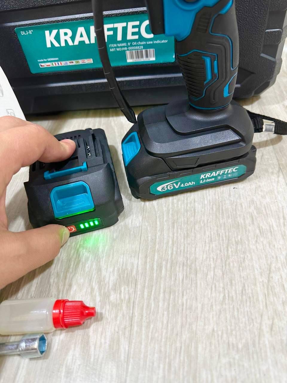 Пила ланцюгова Krafftec 36V 4Ah 1000 Вт АКБ 2 шт. в кейсі (27369375) - фото 5