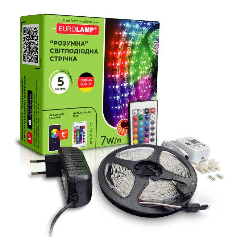 Стрічка Eurolamp LED/SET-5M/RGB 30 діодів/м 2x5V контролер/адаптер 12V 220V 10W RGB (4262380661301)