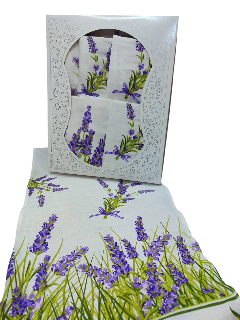 Набор скатерть с полотенцами лен 110х150 см/35х70 см 4 шт. Лаванда (Д-Al-nabir-lyon-003)