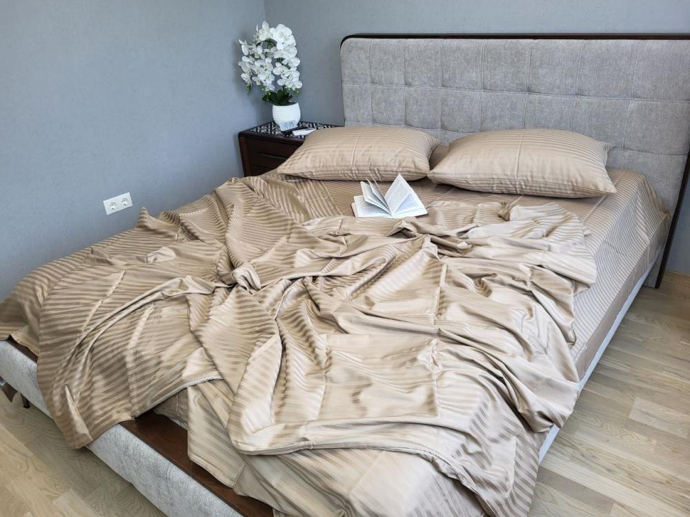 Комплект постельного белья Сатин Stripe LUX 1/1 см евро Beige tone