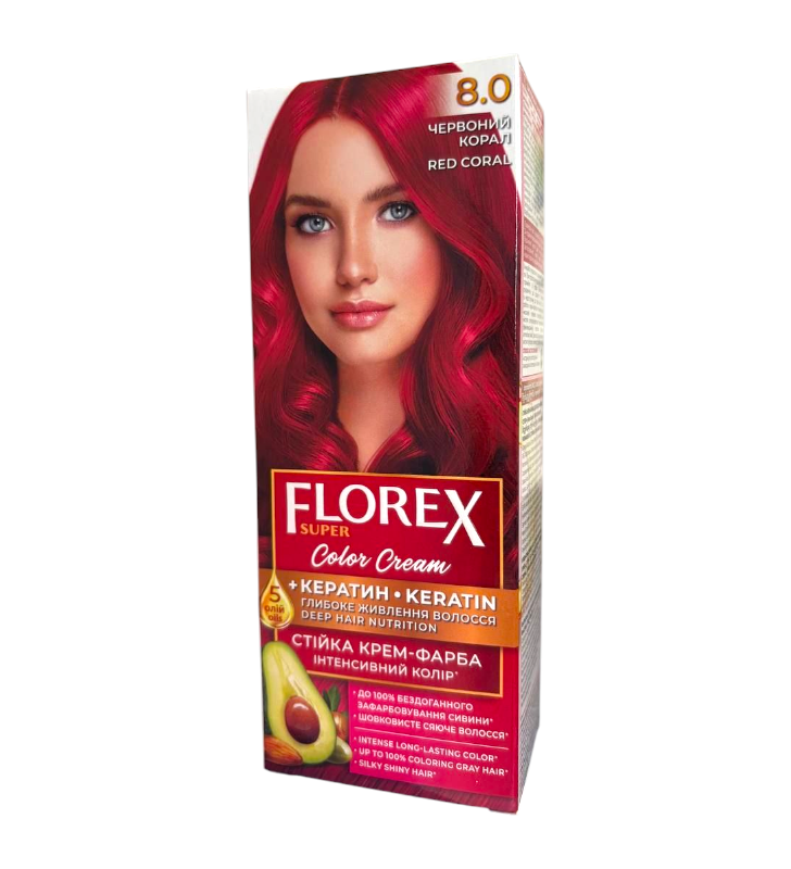 Крем-краска для волос стойкая Florex Super 8.0 Красный коралл