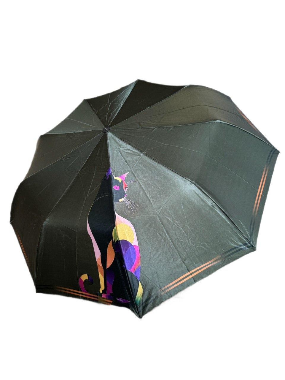 Парасолька напівавтомат Mario з принтом Кішка антивітер Темно-зелений (210/2) - фото 1