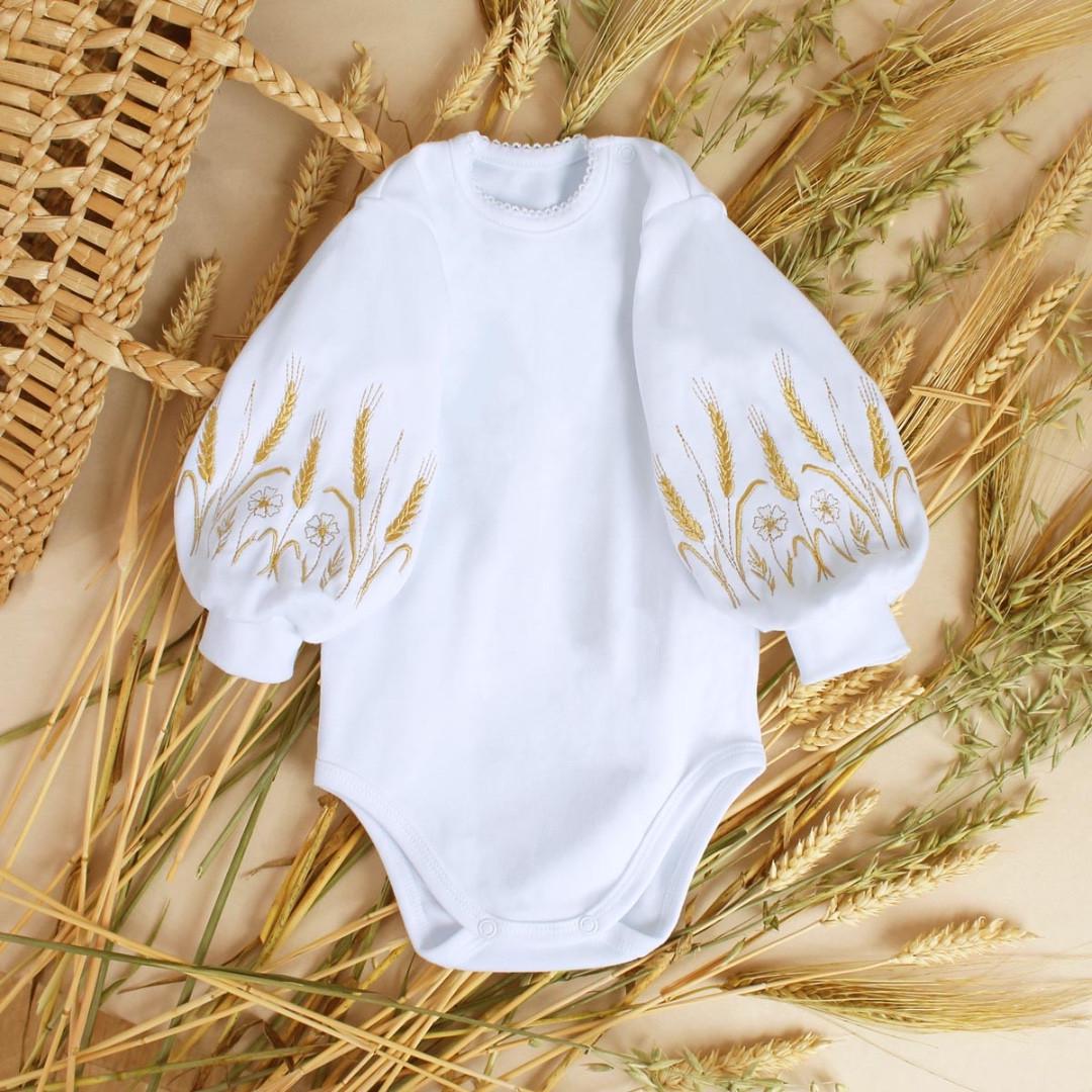 Боди для девочки с вышивкой пшеницы 80 см 12 мес Белый (2323533717)
