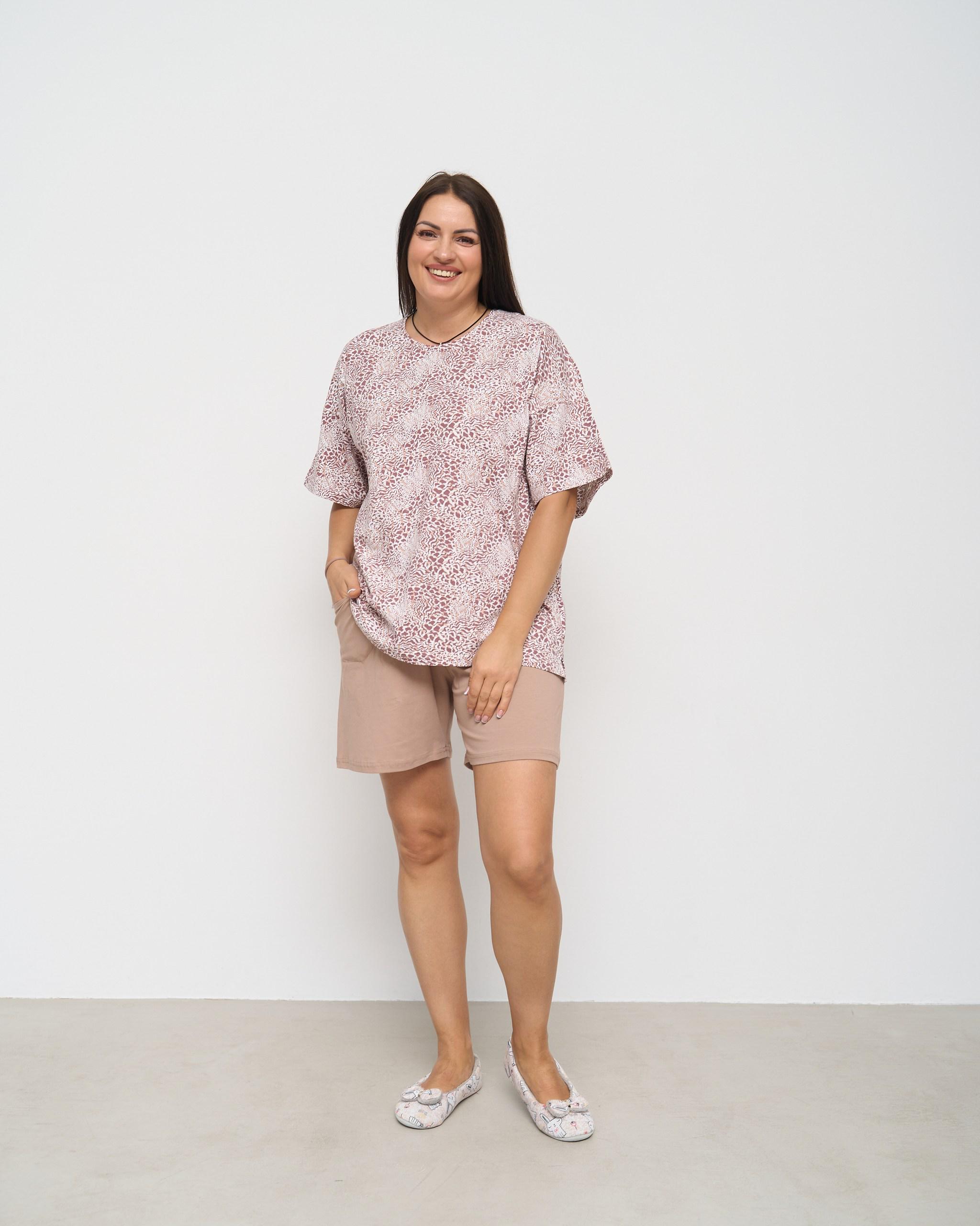 Піжама батальна з шортиками XL Світло-коричневий (28029) Піжама батальна з шортиками XL Світло-коричневий (28029)