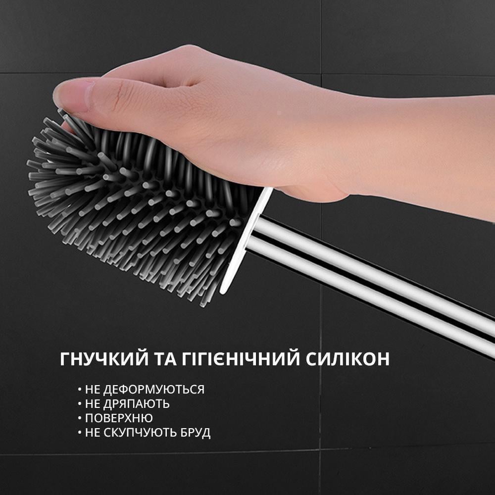 Ершик для унитаза силиконовый с креплением на стену Белый (19140924) - фото 3
