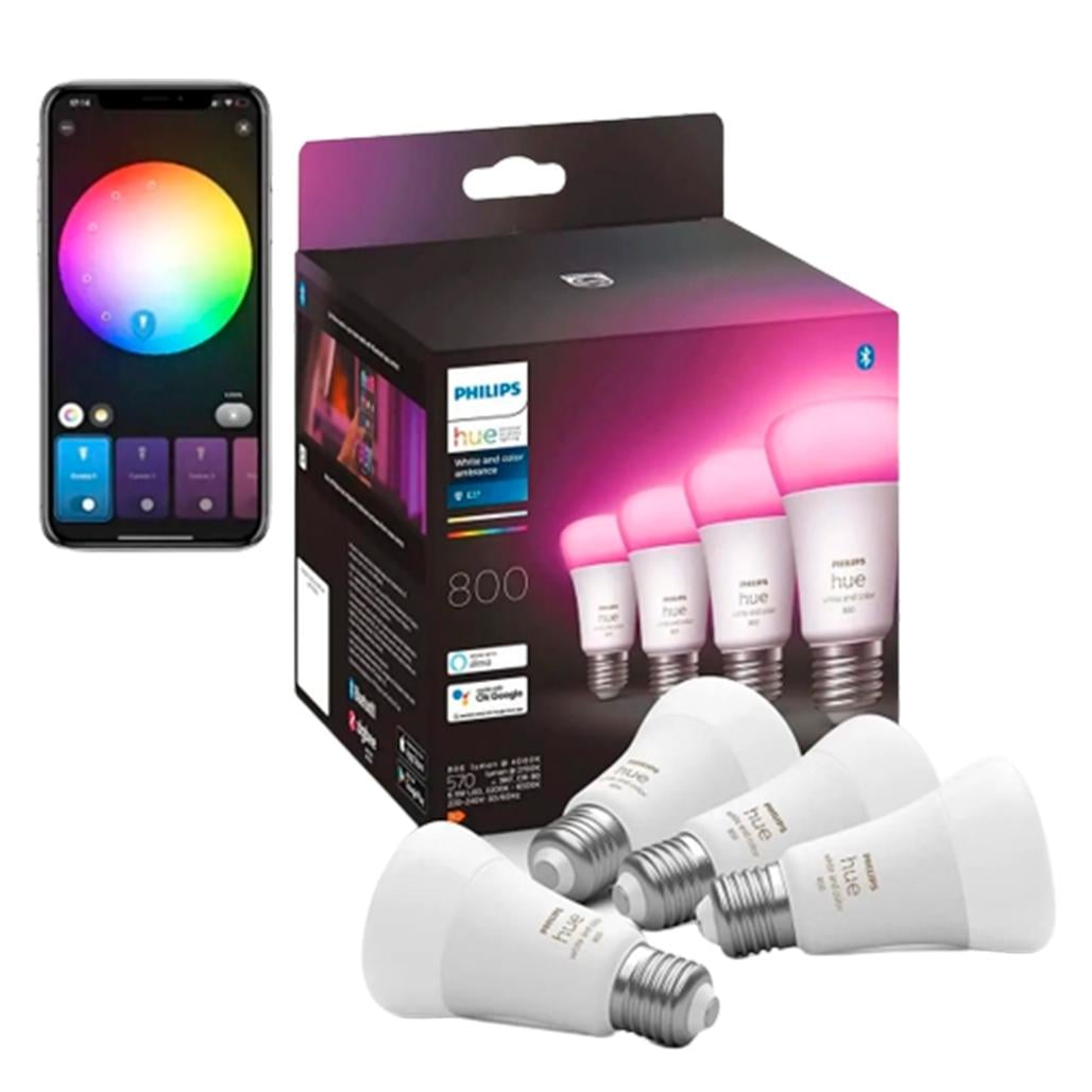 Светодиодная лампа Philips Hue E27 White and Color 800лм 60Вт 7W ZigBee, Bluetooth, Apple HomeKit 4 шт. (871869967369)