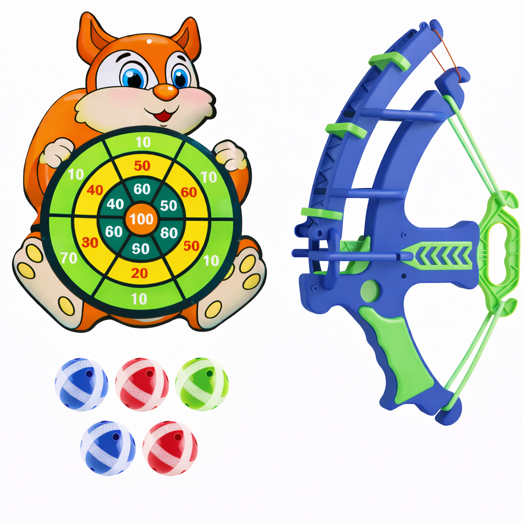 Дартс детский с рогаткой и мишенью Белочка с липкими мягкими шариками Синий (2906542995)
