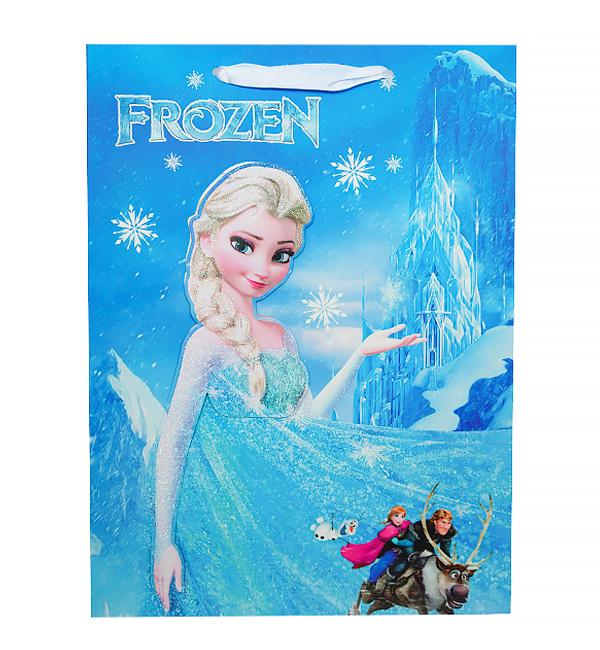 Подарочный пакет с 3D изображением Frozen рисунок с блестками ламинированный картон 20x8x27 см