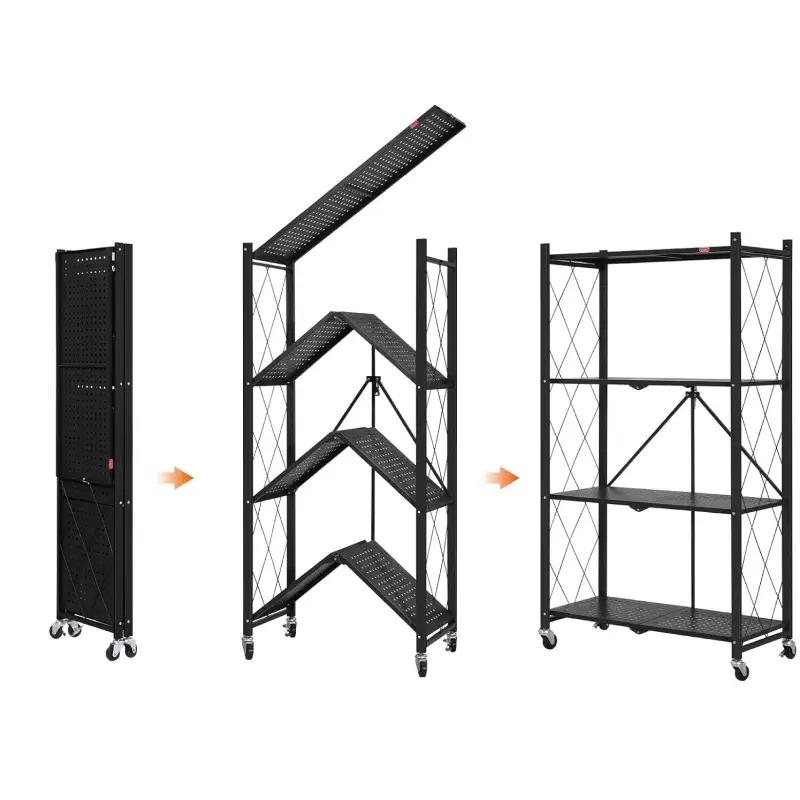 Стеллаж раскладной 4-ярусный на колесиках Черный (SMT-5410-4b) - фото 6