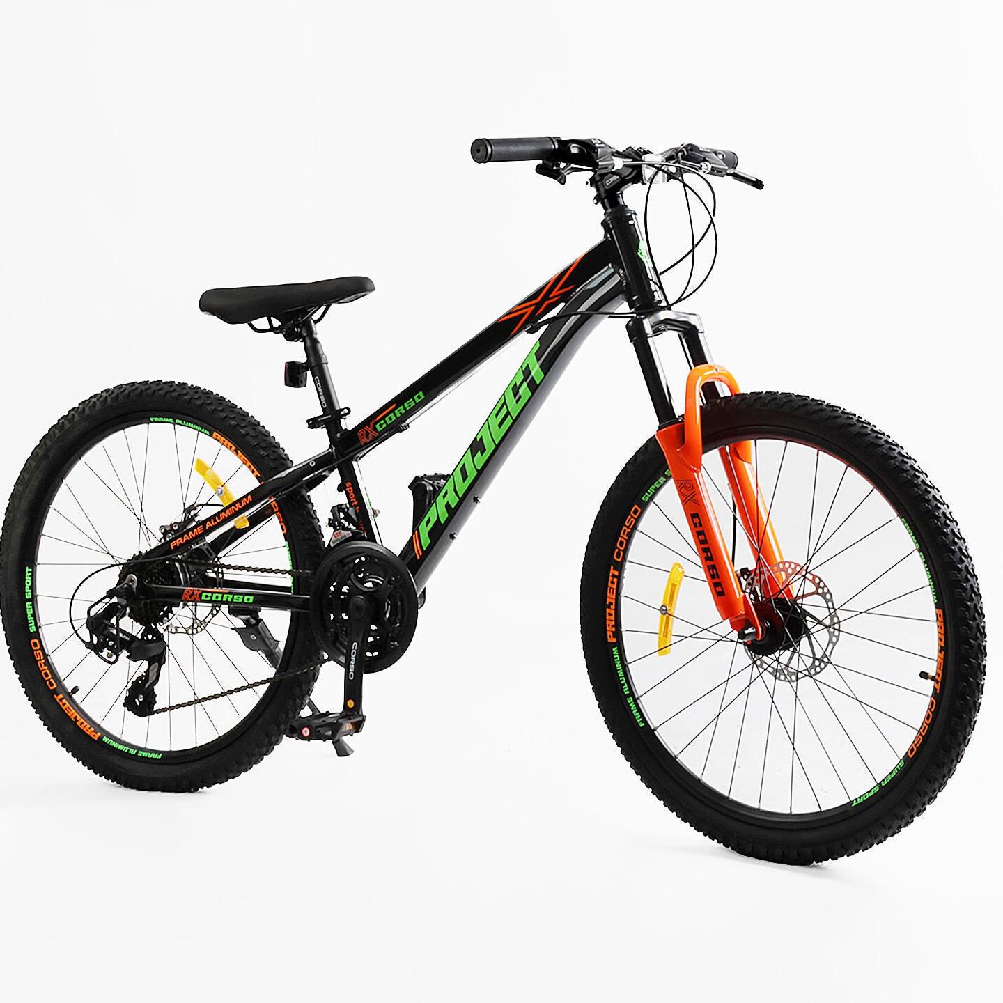 Велосипед гірський підлітковий алюмінієвий Corso Project 24" рама 11" Чорно-помаранчевий - фото 2 Велосипед гірський підлітковий алюмінієвий Corso Project 24" рама 11" Чорно-помаранчевий - фото 2