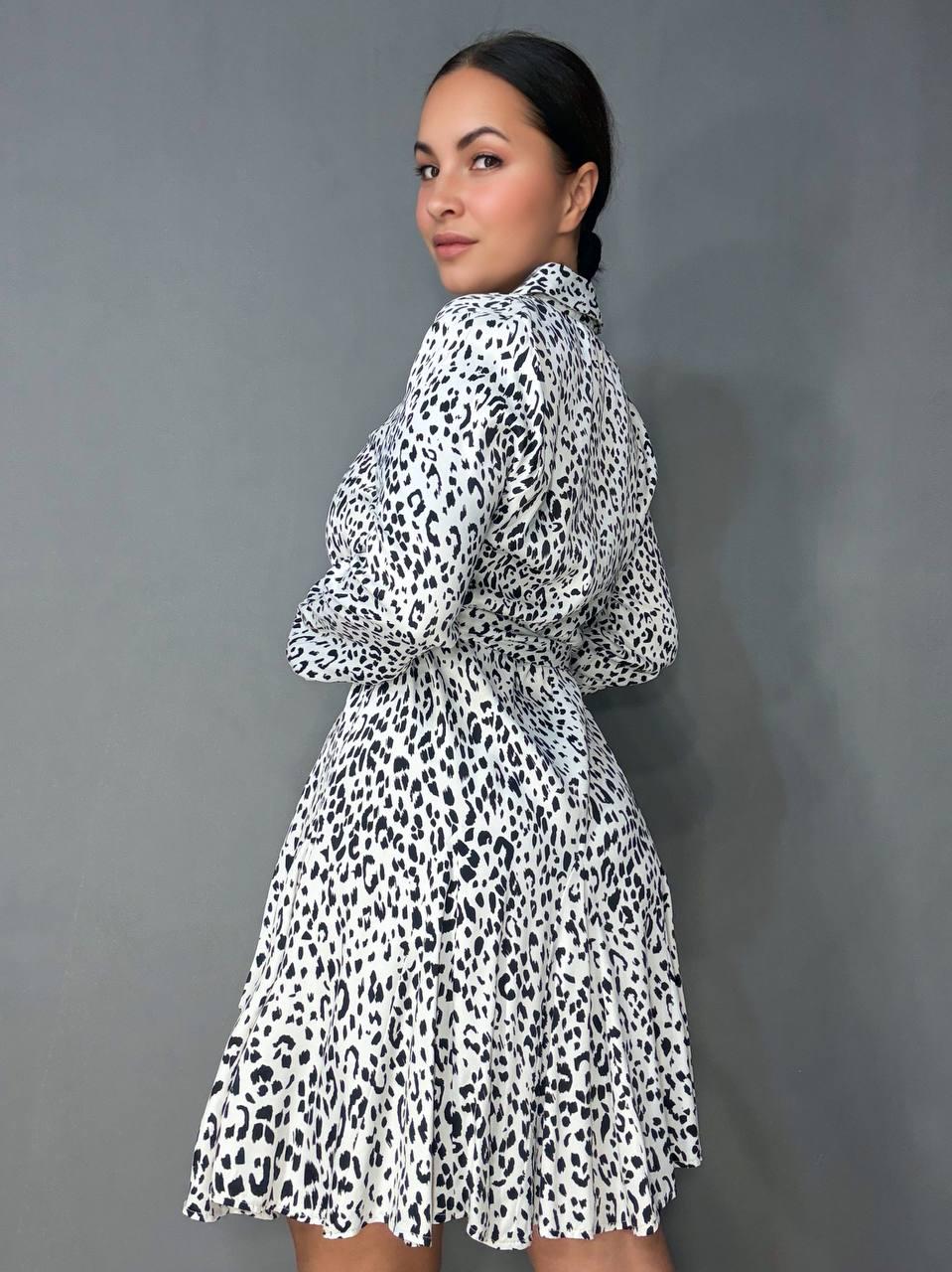 Сукня жіноча MIX RAY 4219 леопардовий принт коротка на гудзиках з пасок L Білий (1418) - фото 3 Сукня жіноча MIX RAY 4219 леопардовий принт коротка на гудзиках з пасок L Білий (1418) - фото 3