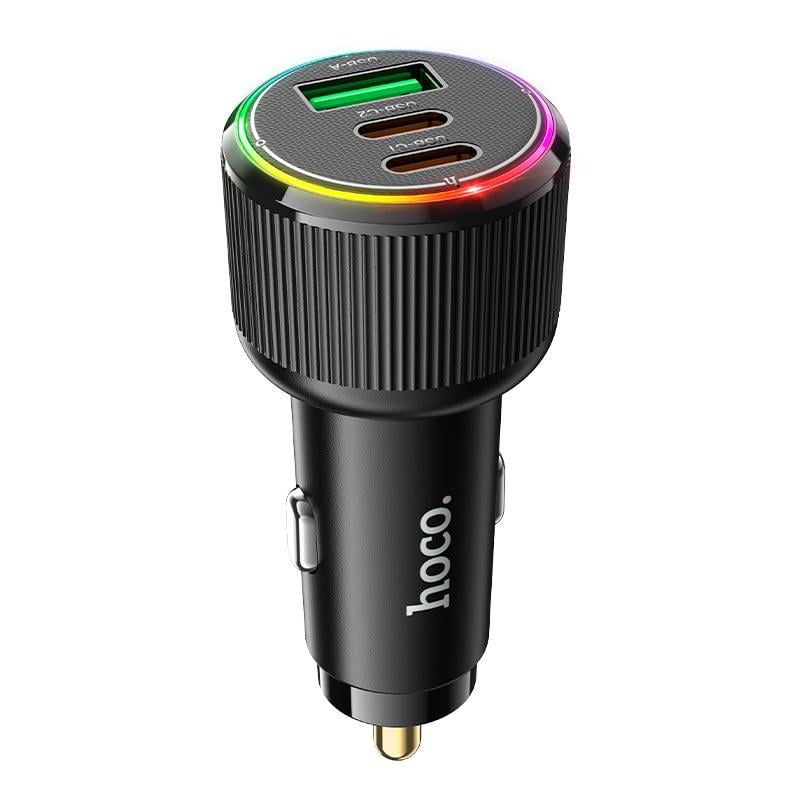 Зарядный адаптер для авто Hoco NZ17 75 Вт два порта USB-C и один USB-A PD/QC LED Черный (30142045)