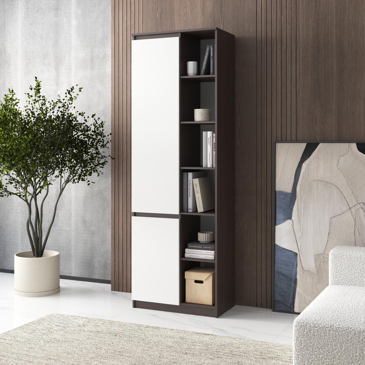 Шафа-пенал Вайс R-27 702х400х2110 мм Венге Темний/Білий фасад (30775079) - фото 1 Шафа-пенал Вайс R-27 702х400х2110 мм Венге Темний/Білий фасад (30775079) - фото 1