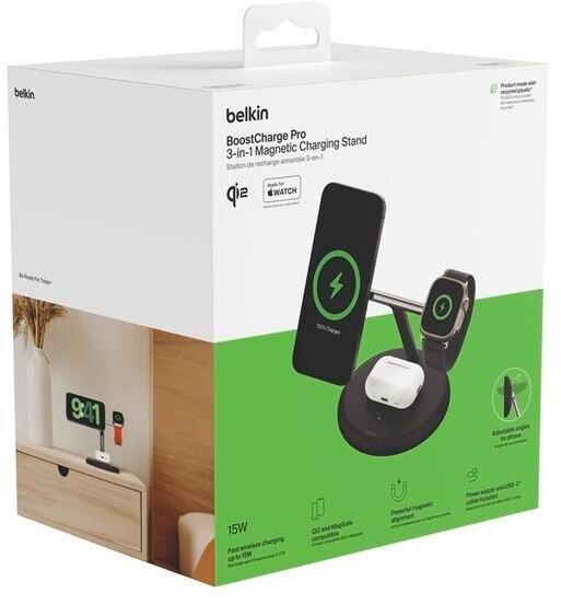Зарядное устройство беспроводное Belkin 3в1 Magnetic Qi2 15 Вт Черный (WIZ023VFBK) - фото 6 Зарядное устройство беспроводное Belkin 3в1 Magnetic Qi2 15 Вт Черный (WIZ023VFBK) - фото 6