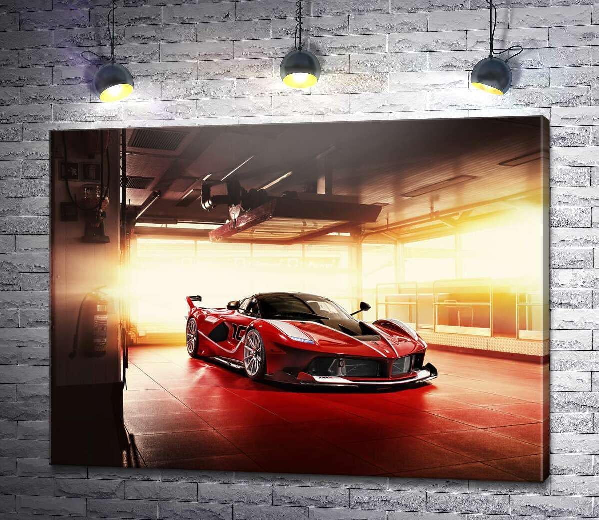 Картина ArtPoster Красный автомобиль Ferrari FXX-K в ангаре 130x98 см Модуль №1 (004393)