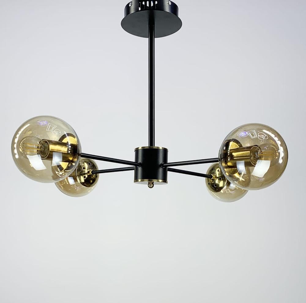 Світильник лаконічний на 4 бурштинових плафонах Чорний (AOC 12) - фото 1 Світильник лаконічний на 4 бурштинових плафонах Чорний (AOC 12) - фото 1