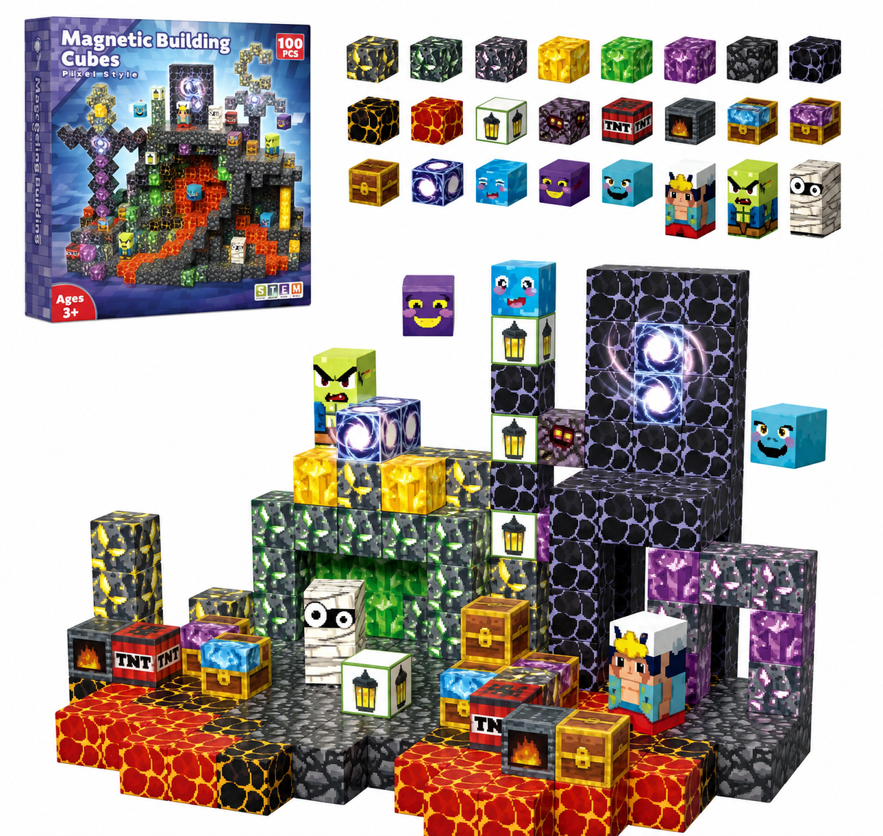 Конструктор магнитный в стиле Minecraft 100 блоков (35938973)