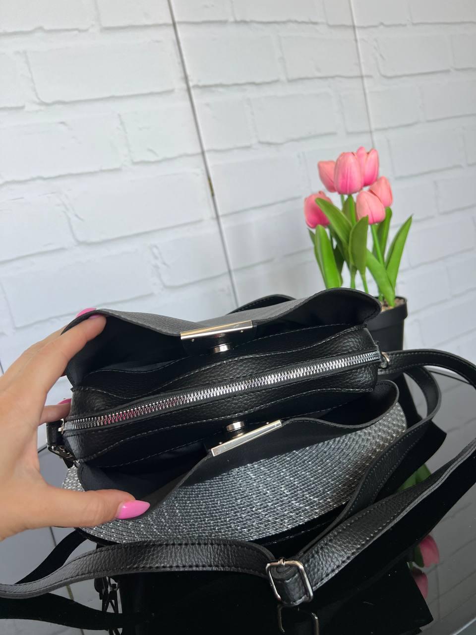 Сумка кросс боди женская через плечо из экокожи с двумя съемными ремнями Черный - фото 5 Сумка кросс боди женская через плечо из экокожи с двумя съемными ремнями Черный - фото 5