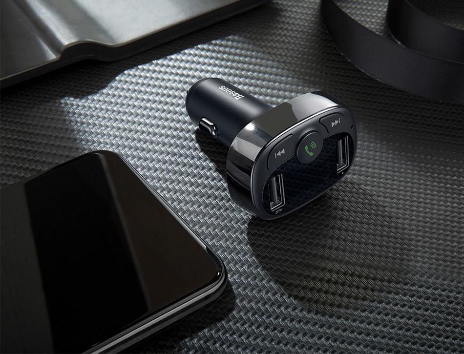 FM трансмиттер модулятор Baseus S-09A T-Typed Bluetooth c функцией зарядки Черный - фото 8