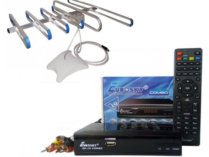 Комплект DVB-S2/T2 тюнер комбинированный Eurosky ES-19 Combo/антенна комнатная Super