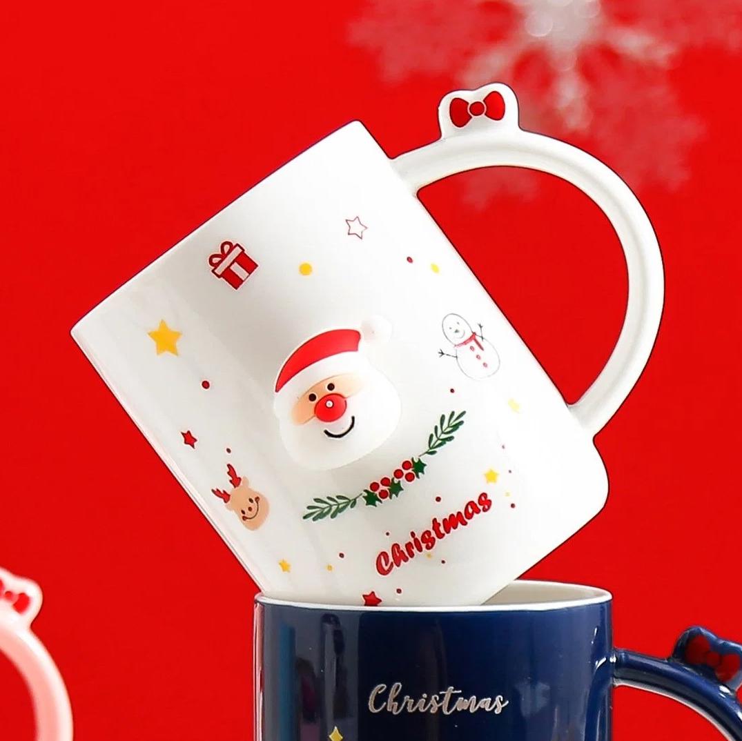 Чашка новогодняя с крышкой и ложкой Санта Сhristmas керамика 360 мл Белый - фото 7