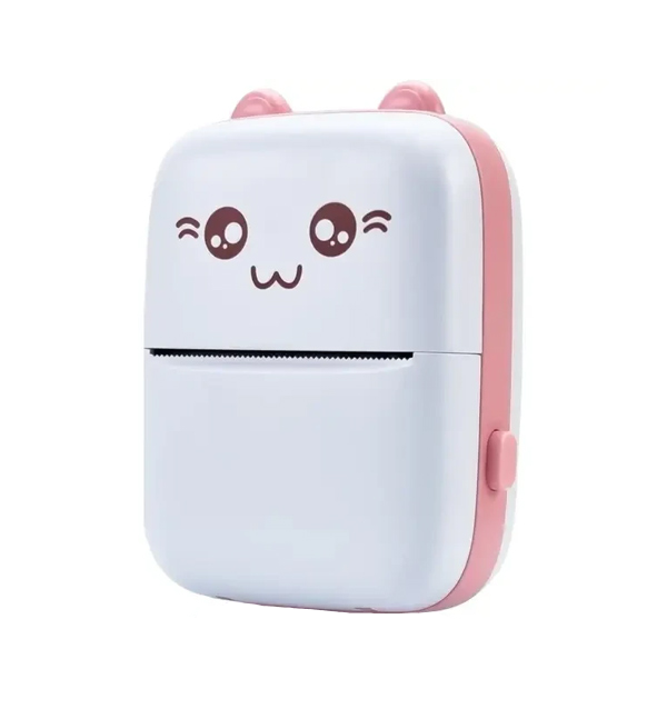 Термопринтер портативный детский Bluetooth для печати с телефона Бело-Розовый (7000007743)