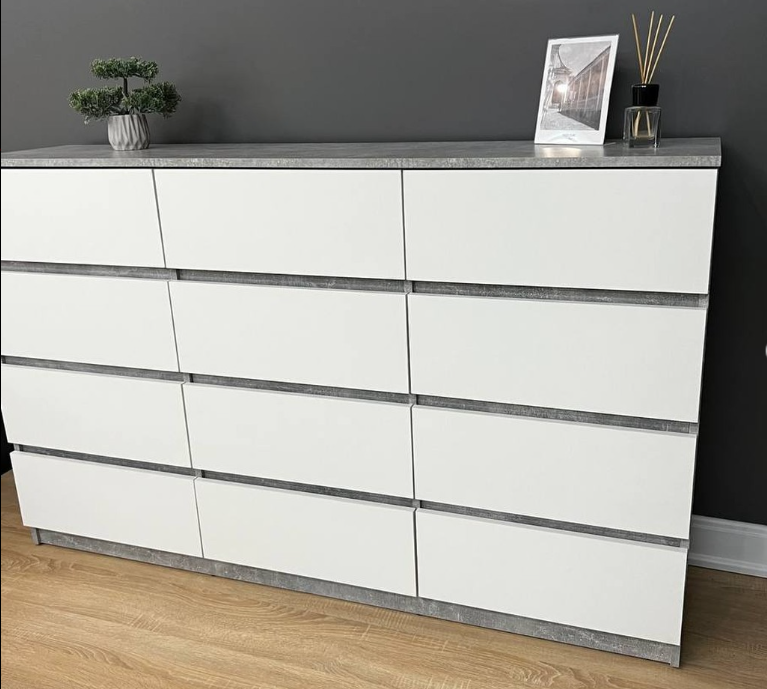 Комод на 12 шухляд без ручок Mriia 1604х370х982 мм Бетон/Білий