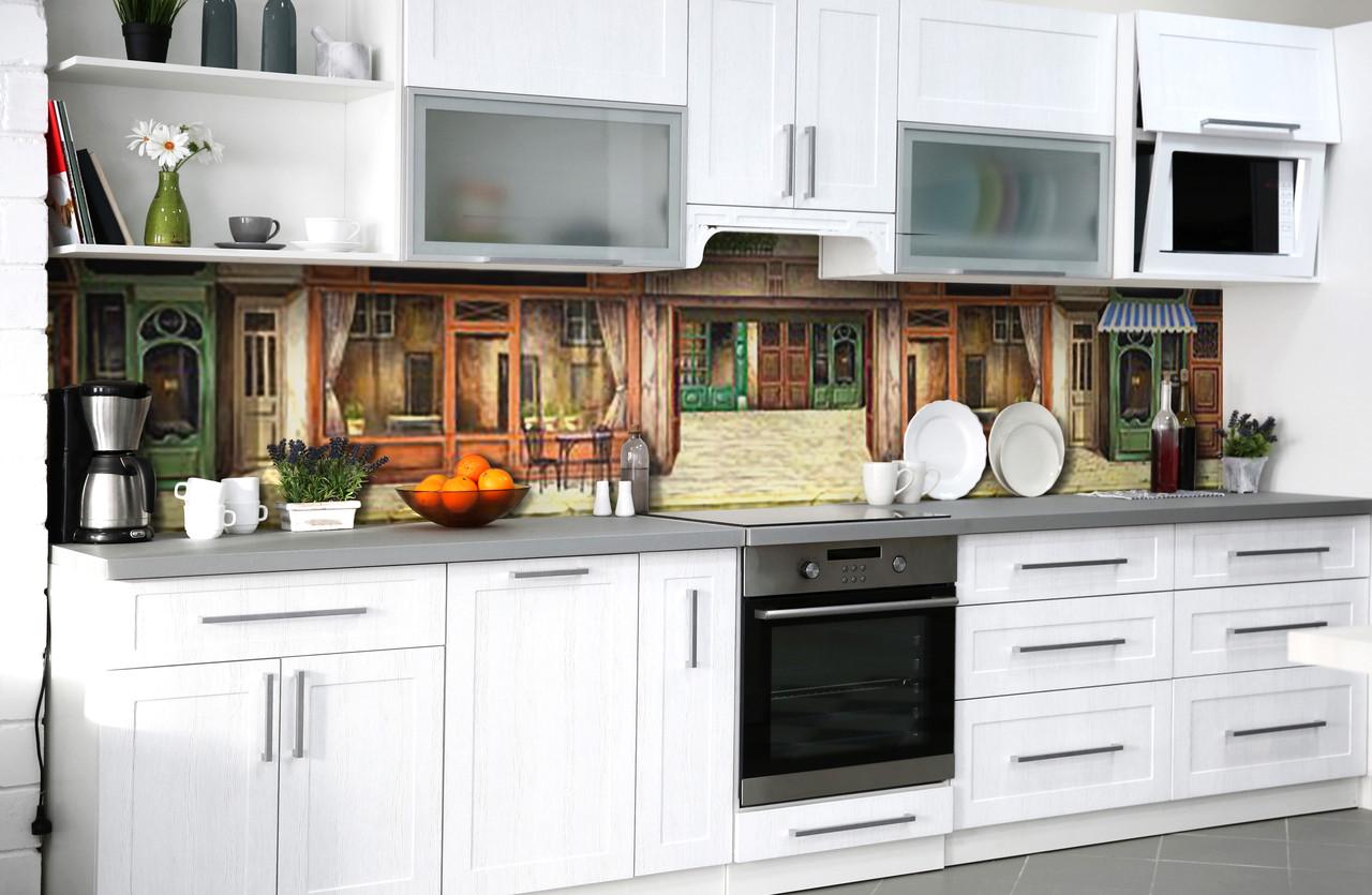 Кухонный фартук Zatarga "Ретро витрины двери" из самоклеющейся виниловой пленки 60х300 см Бежевый