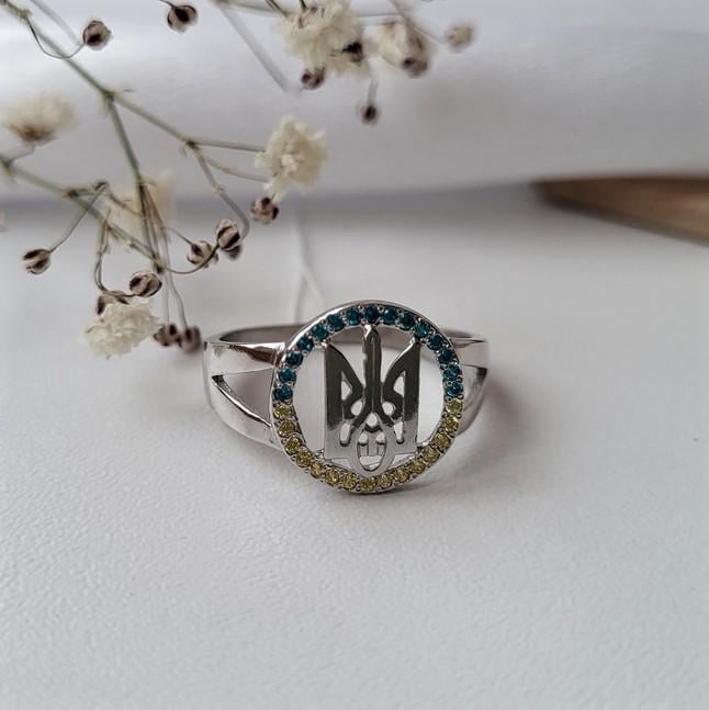 Каблучка жіноча зі срібла тризуб в колі вставка кубічний цирконій р. 19 925 проба 2,6 г (45193р)