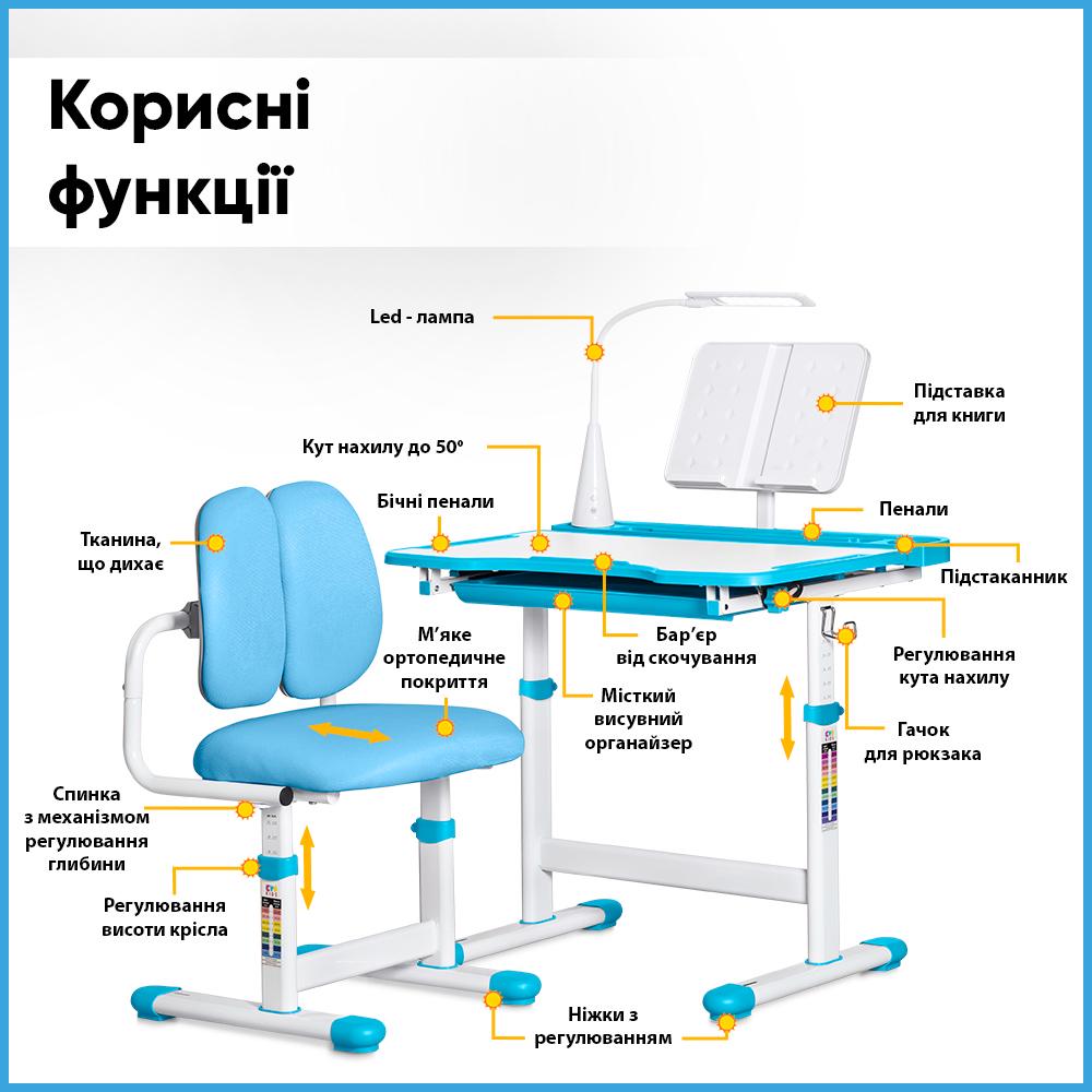 Парта детская школьная Evo-kids BD-23 BL со стулом Голубой - фото 2