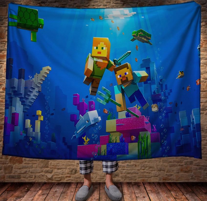 Плед с 3D принтом Майнкрафт подводный мир 150x200 см (epi_0075)