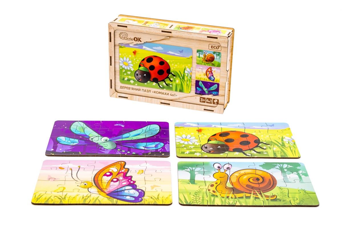 Пазл деревянный для детей PuzzleOK Насекомые 4в1