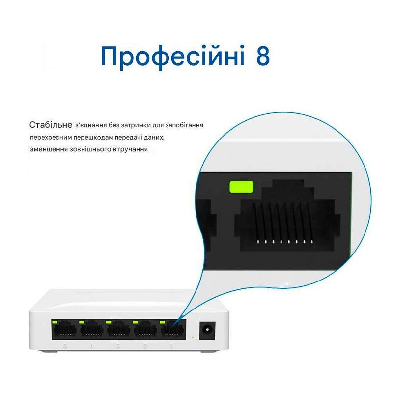 Коммутатор Desktop Switch GS05 5-портов 10/100/1000 Мбит/с Gigabit Ethernet White (150110) - фото 2 Коммутатор Desktop Switch GS05 5-портов 10/100/1000 Мбит/с Gigabit Ethernet White (150110) - фото 2