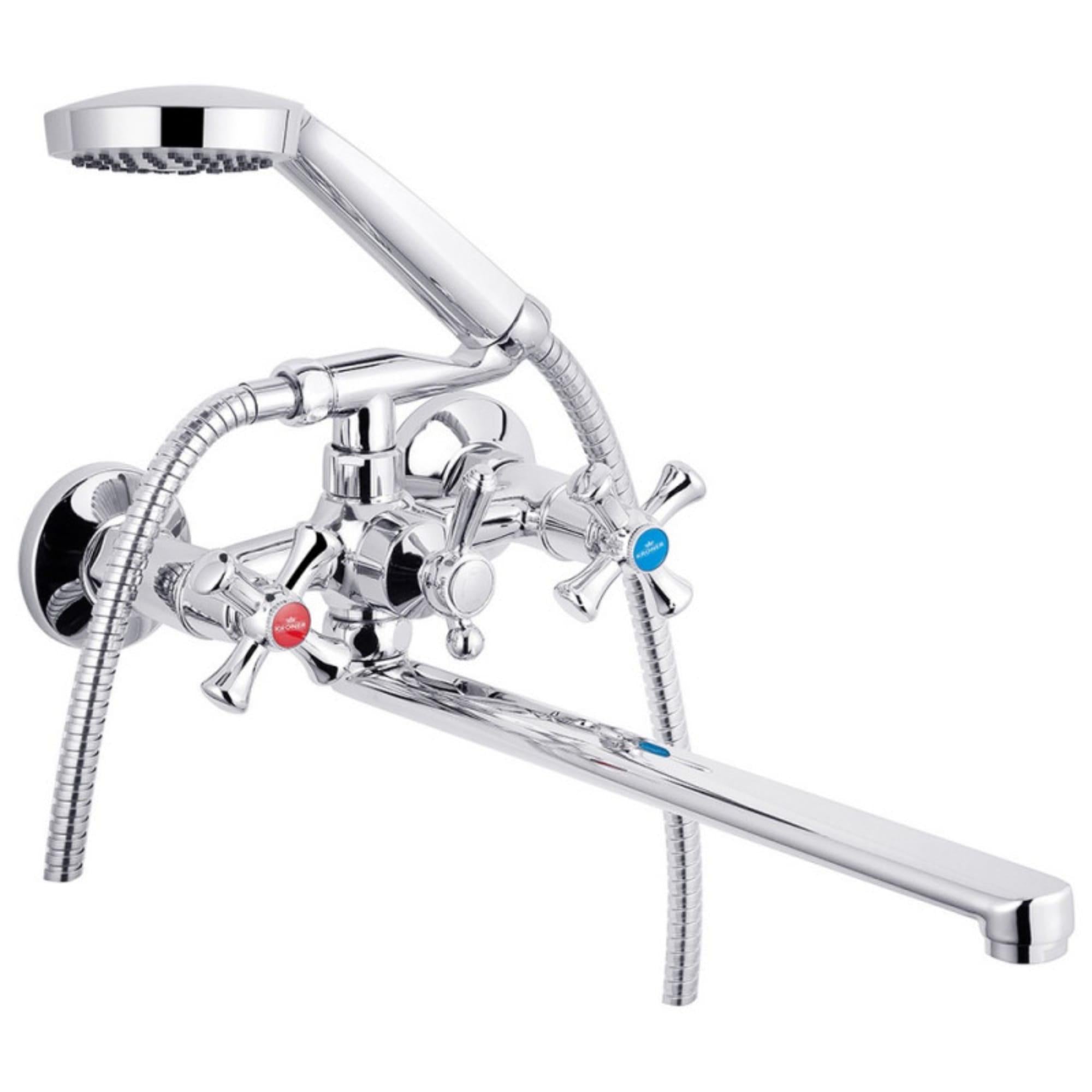 Смеситель для ванны Kroner KRM Rhein C072 двухвентильный с ручной лейкой Хром (CV018076)