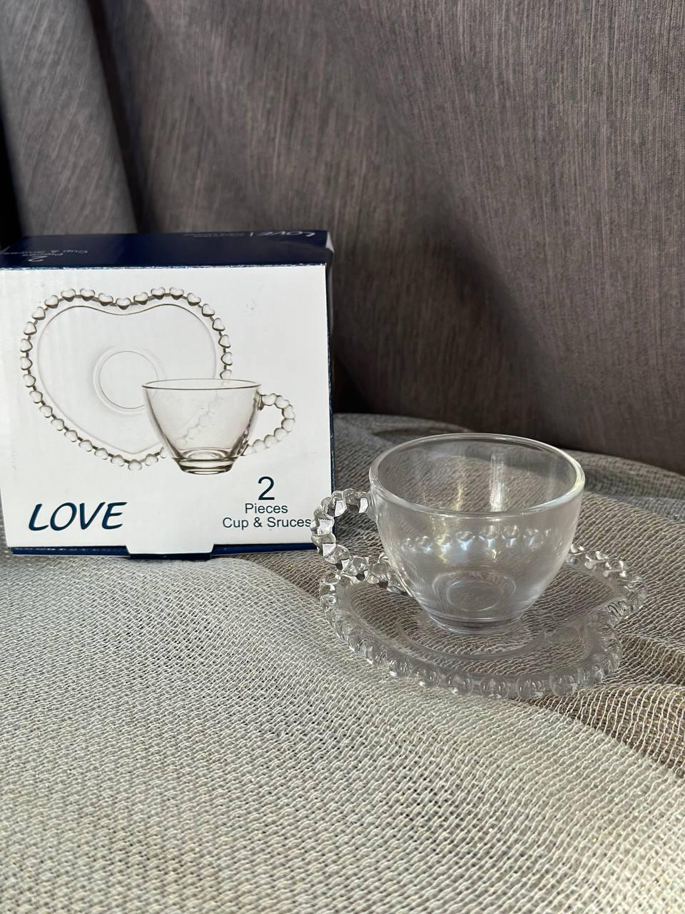 Чашка з блюдцем OLens Прозоре серце скло 100 мл Прозорий