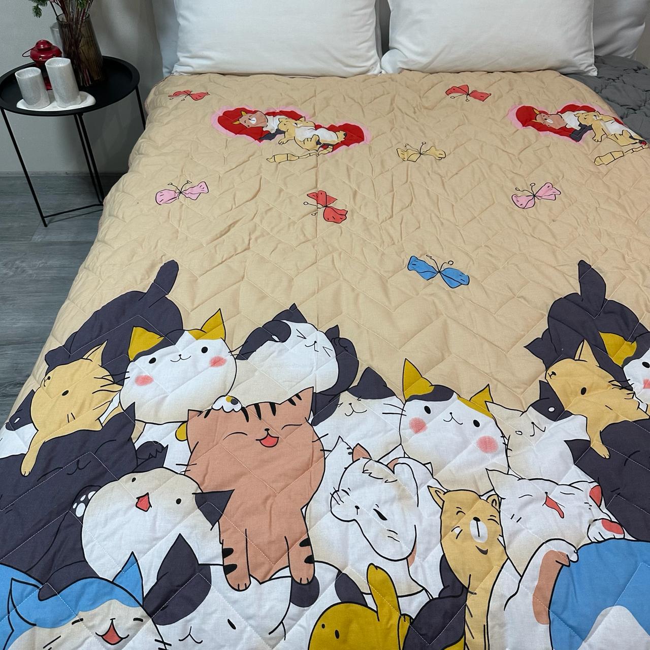 Покрывало-одеяло детское двустороннее Кошки 150х210 см Бежевый (P-DL-3)